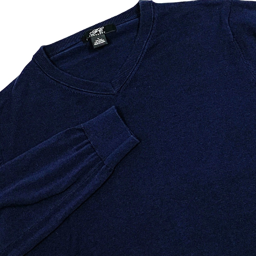Foxcroft Silk Cotton Sweater Womens Large Navy Blue V Neck Preppy Pullover